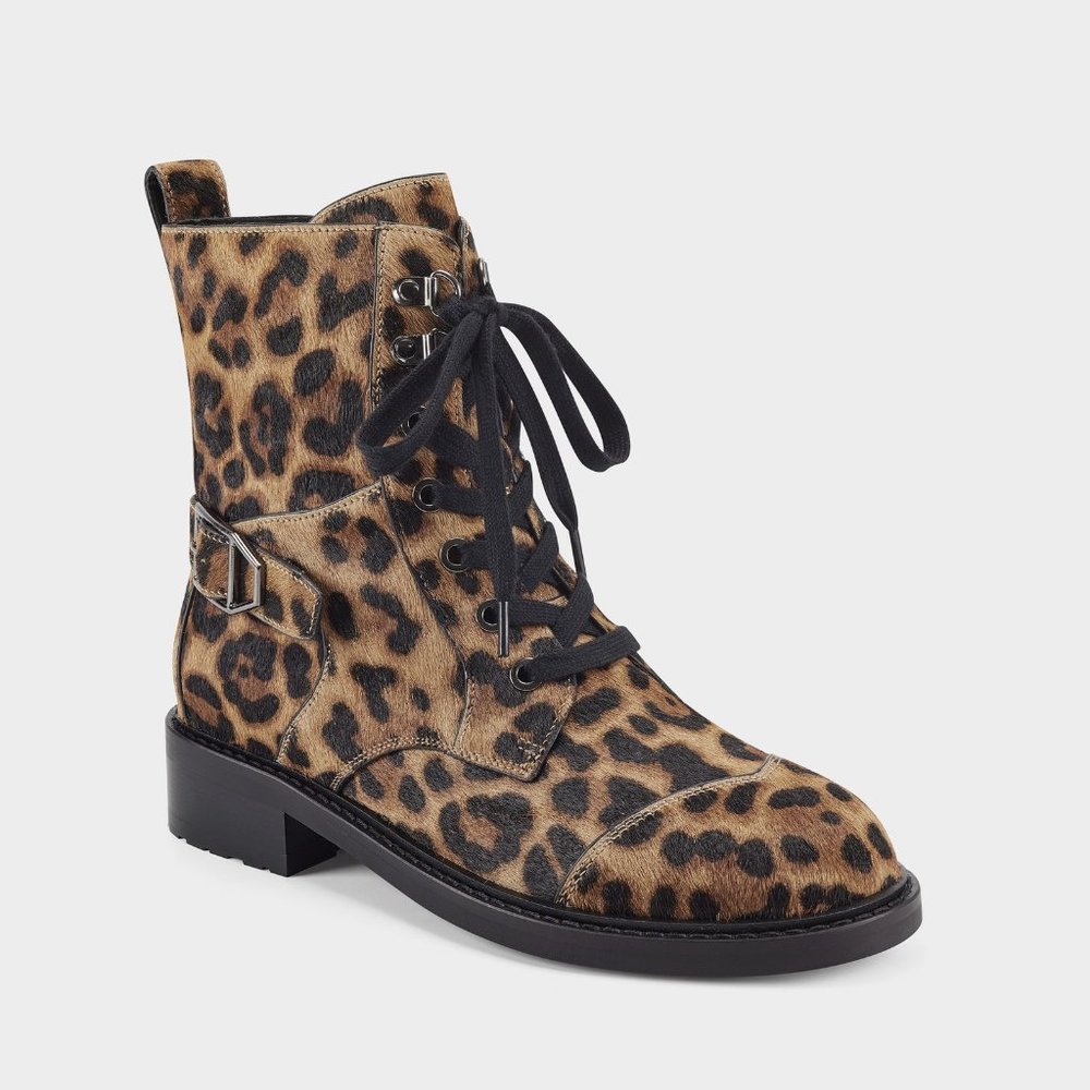Aerosoles Amie Combat-Style Leopard Boots - Sz 6 1/2